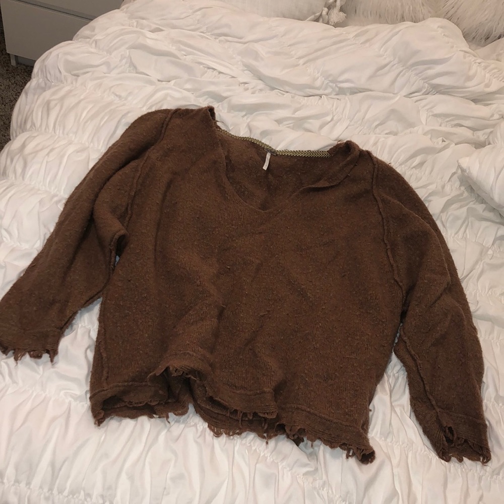Free People Oversized V neck Chestnut Sweater